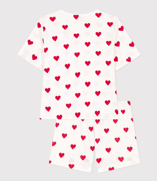 Women's Heart Themed Cotton Short Pyjamas white/red