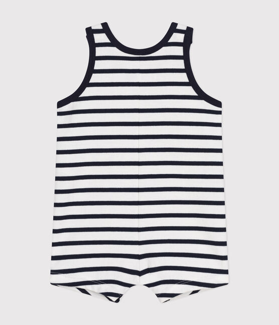 Babies' Striped Jersey Playsuit MARSHMALLOW white/SMOKING blue