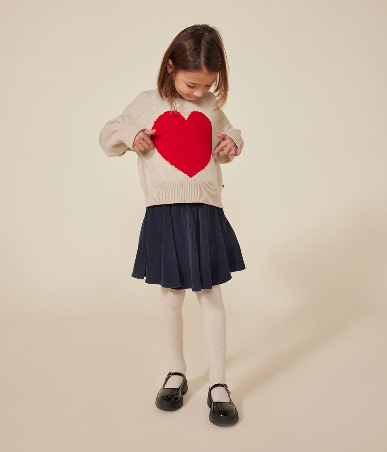 Girls' wool and cotton jumper Ecru/red