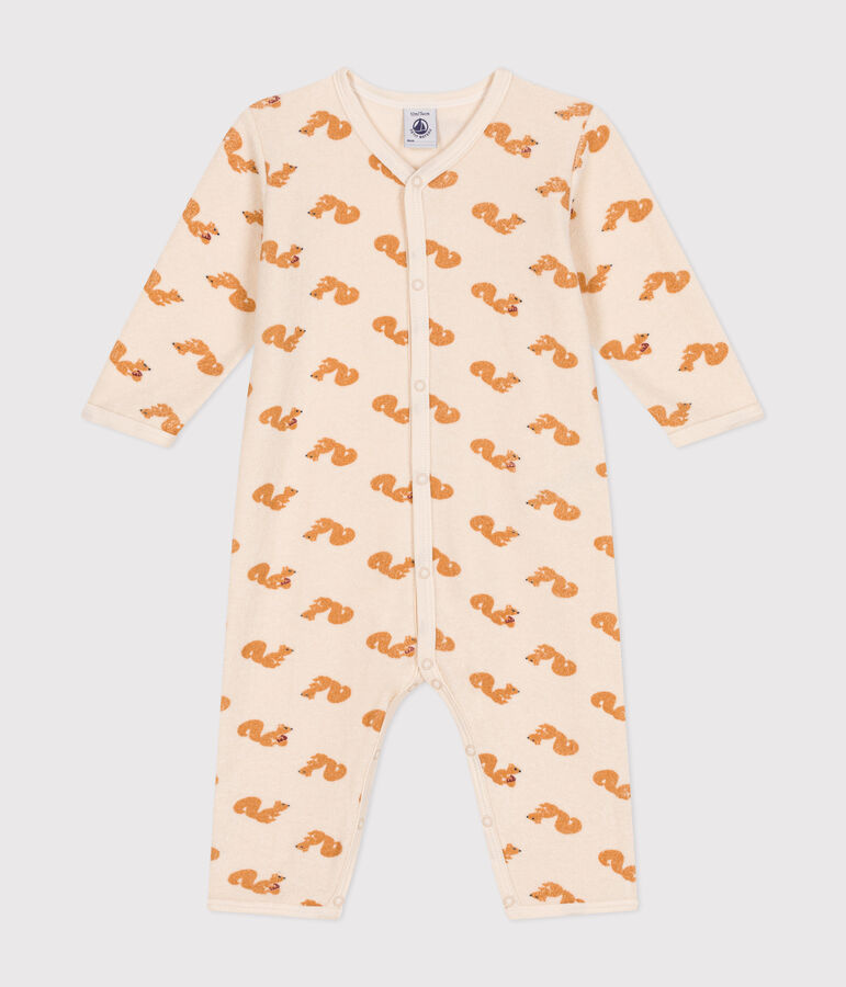 Babies' squirrel print footless pyjamas in terry towelling Ecru/multicolor