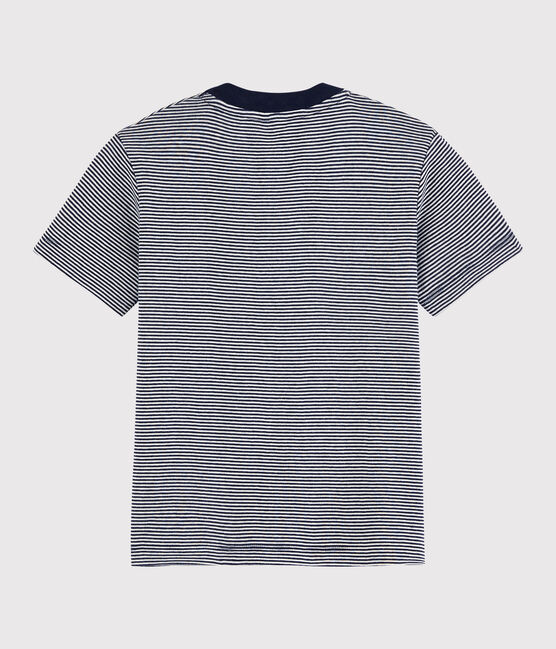 Boys' Short-Sleeved Cotton T-Shirt SMOKING blue/MARSHMALLOW white
