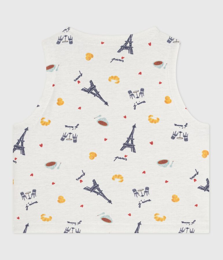Babies' sleeveless reversible printed cotton cardigan white/blue