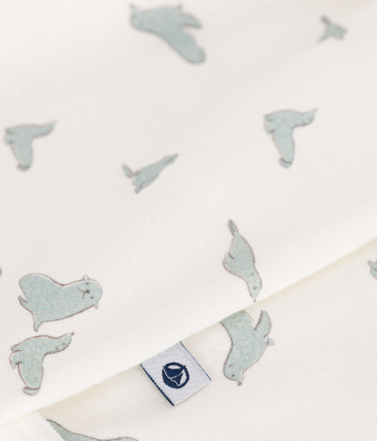 Babies' whale pattern cotton pyjamas MARSHMALLOW white/MULTICO white
