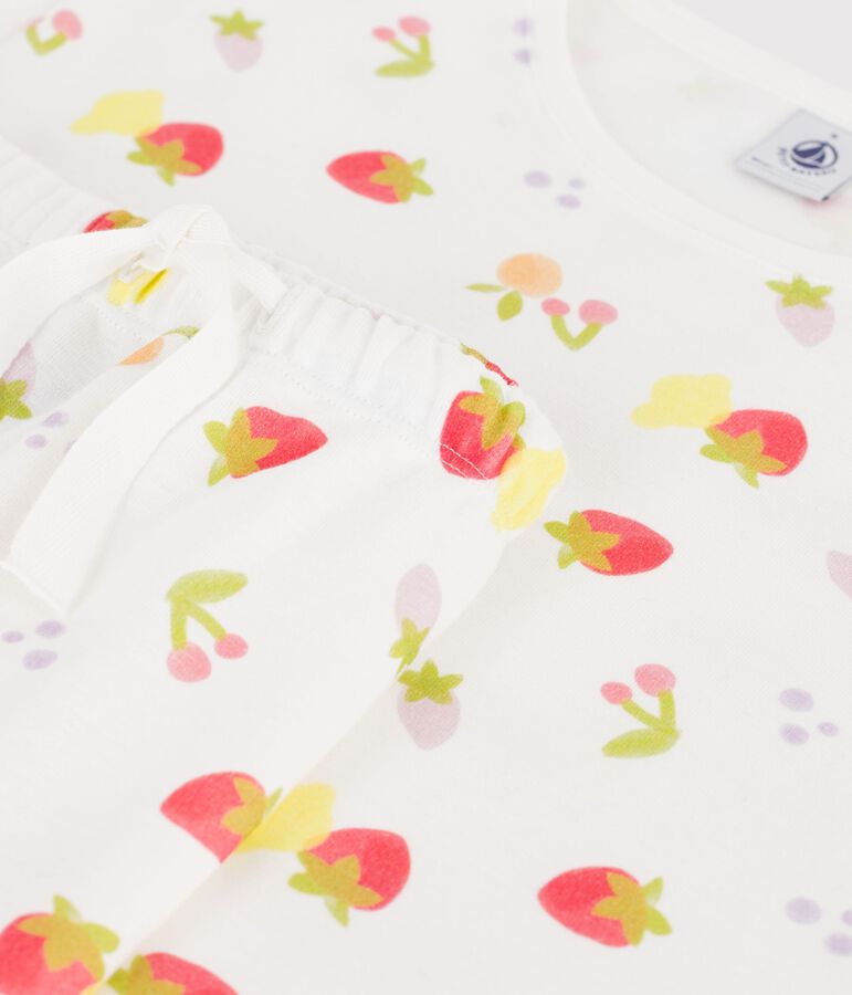 Women's short-sleeved pyjamas in fruit print cotton white/multicolor