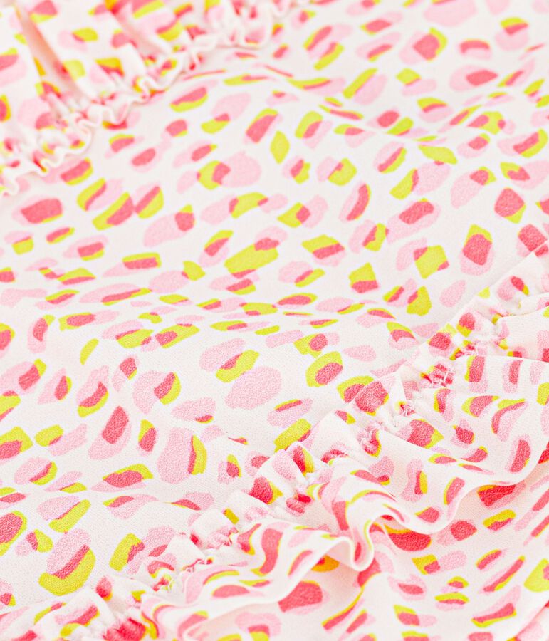 Babies' one-piece printed ruffled swimsuit. white/multicolor