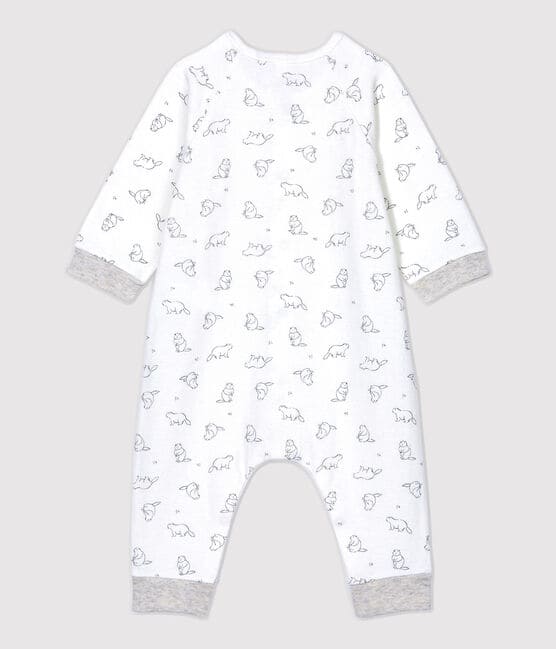 Babies' Marmot Patterned Organic Cotton Jumpsuit MARSHMALLOW white/GRIS grey