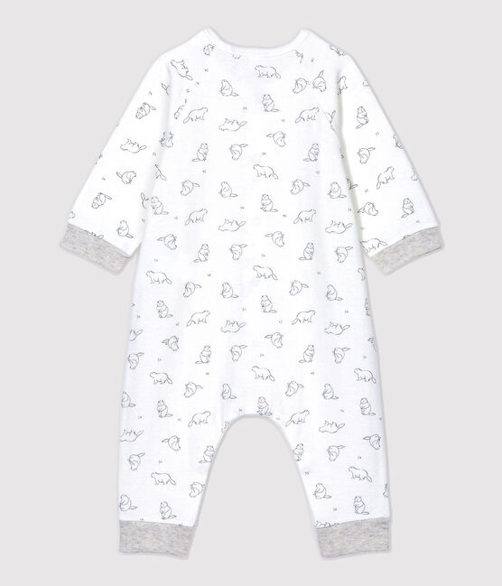 Babies' Marmot Patterned Organic Cotton Jumpsuit MARSHMALLOW white/GRIS grey
