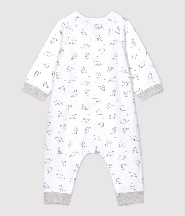 Babies' Marmot Patterned Organic Cotton Jumpsuit white/grey