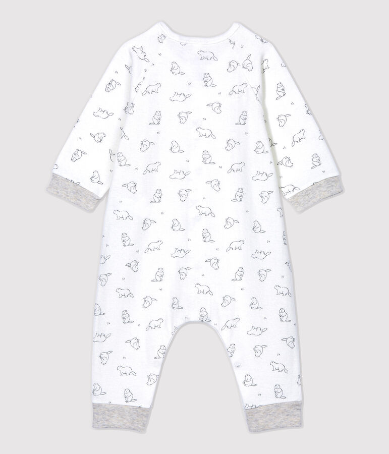 Babies' Marmot Patterned Organic Cotton Jumpsuit white/grey