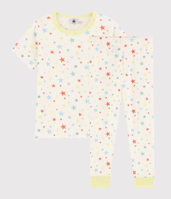 Boys' Colourful Starry Organic Cotton Pyjamas MARSHMALLOW white/MULTICO white