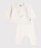 Babies' knitted wool and cotton outfit with a whale design MARSHMALLOW white