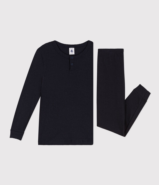 Children's Unisex Plain Cotton/Tencel Pyjamas SMOKING blue
