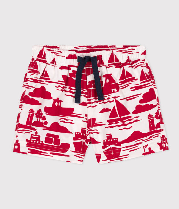 Babies' Recycled Fabric Swim Shorts Ecru/red