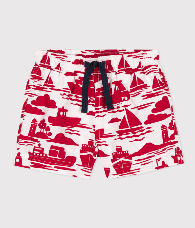 Babies' Recycled Fabric Swim Shorts Ecru/red