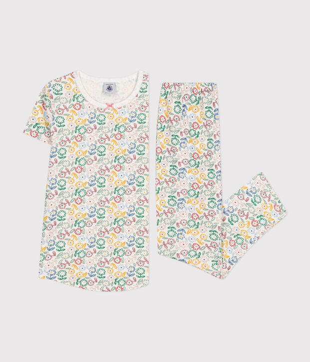 Children's floral print cotton pyjamas white/multicolor