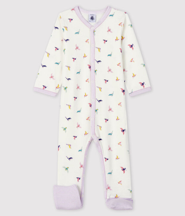 Baby Girls' Ribbed Sleepsuit with Detachable Feet white/multicolor