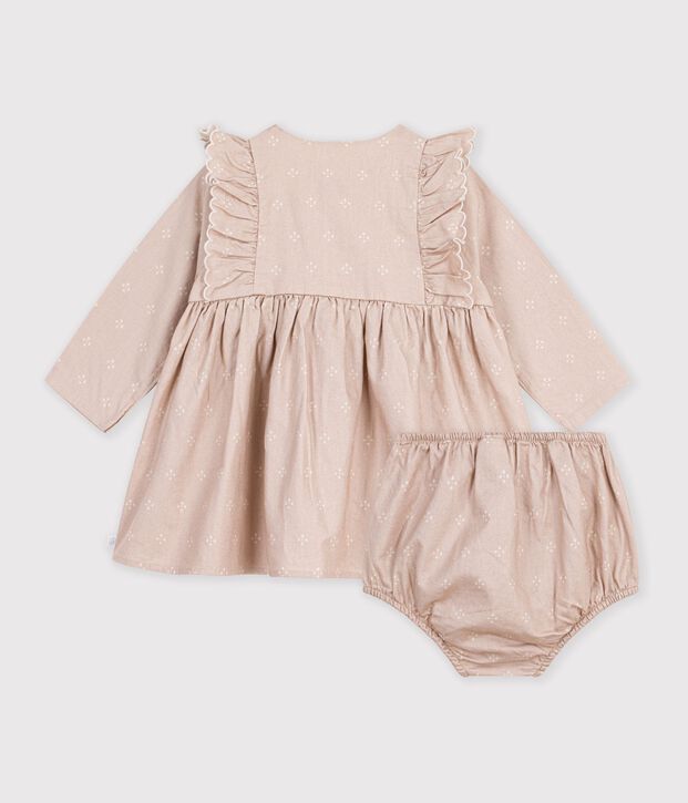 Babies' dress in cotton with a graphic print Ecru/white