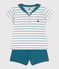 Babies' two-piece cotton set with a stripy T-shirt and plain shorts MARSHMALLOW green/DRAGONFLY