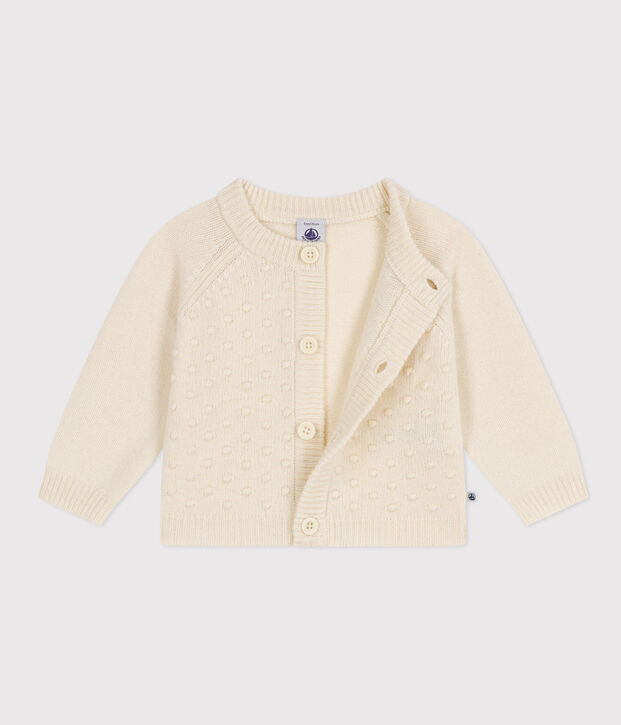 Babies' Wool/Recycled Nylon Knit Cardigan Ecru