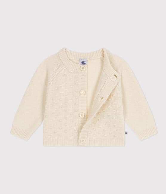 Babies' Wool/Recycled Nylon Knit Cardigan AVALANCHE Ecru