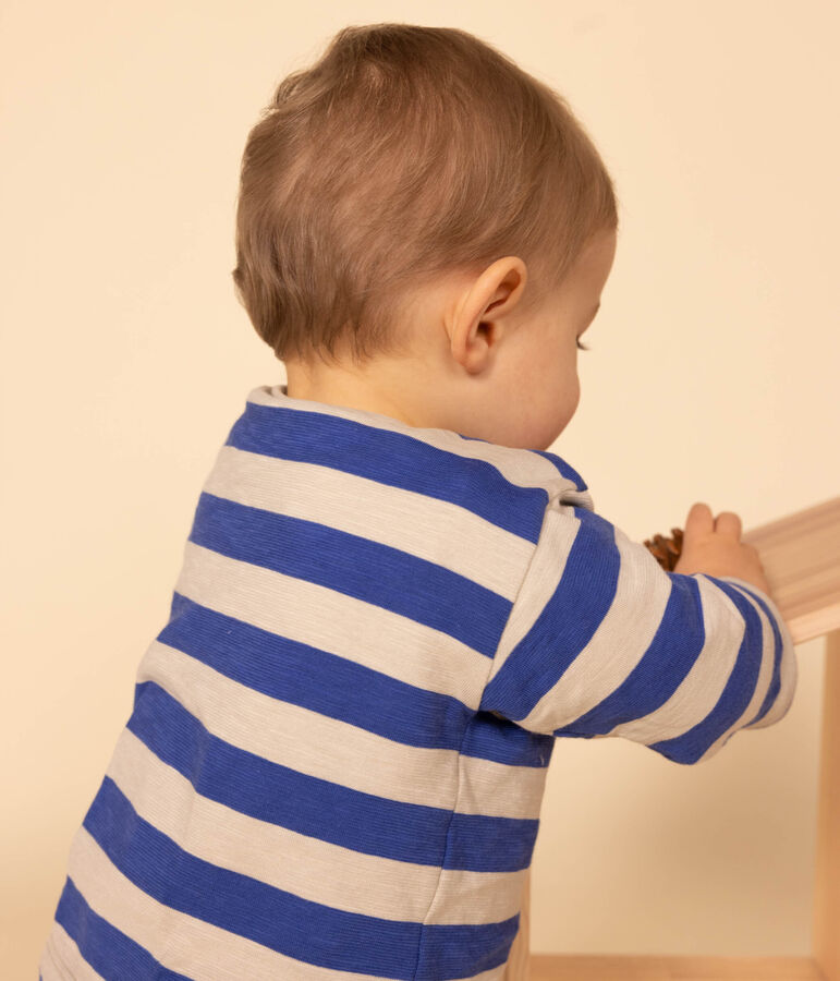 Babies' Patterned Long-Sleeved Skub Jersey T-Shirt blue/grey