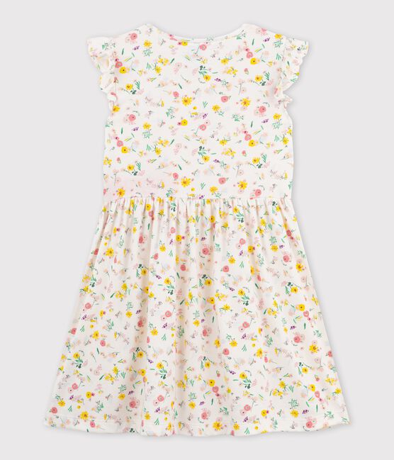 Girls' Short-Sleeved Cotton Dress MARSHMALLOW white/MULTICO white