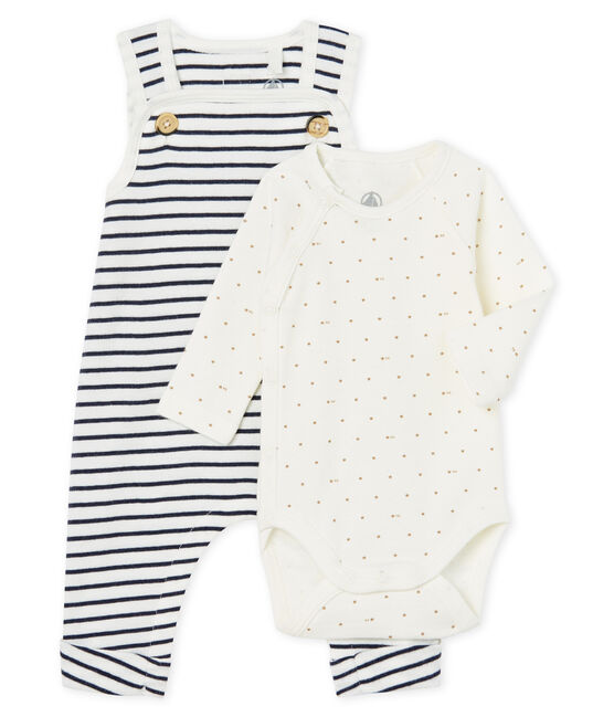 Babies' Ribbed Clothing - 2-Piece Set MARSHMALLOW white/SMOKING blue