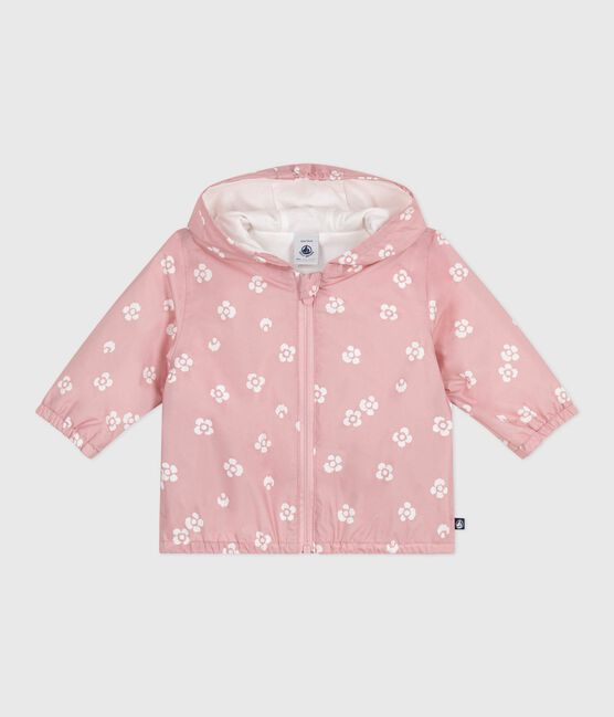 Babies' floral print windbreaker, pinstripe lining CHARME pink/MARSHMALLOW white
