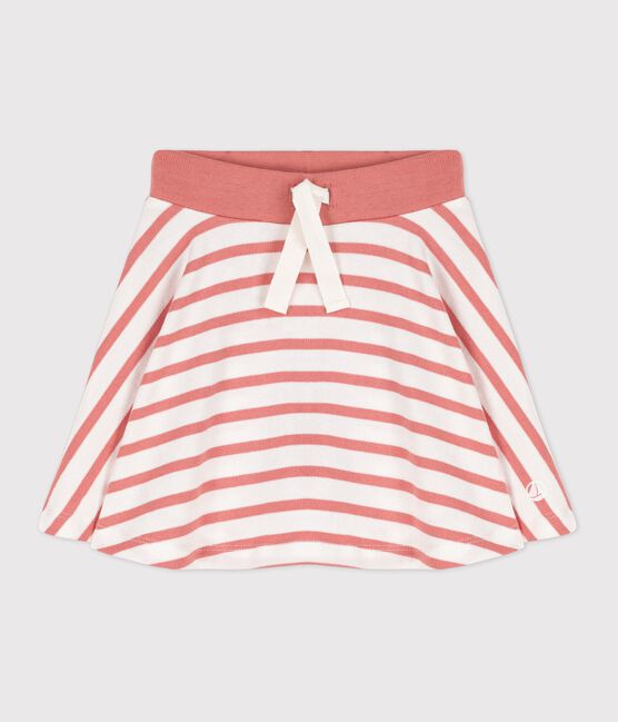 Girl's Stripy Cotton Skirt MARSHMALLOW white/PAPAYE