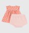 Newborn babies' two-piece sun print cotton set ABRICOT orange/MARSHMALLOW
