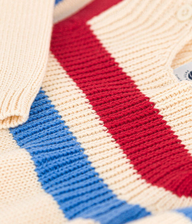 Babies' Striped Knitted Cotton Jumper Ecru/multicolor