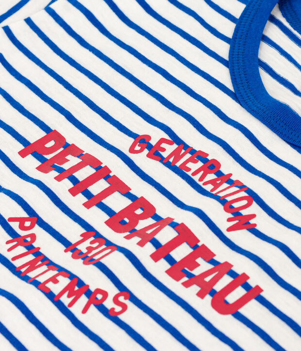 Children's Stripy Unisex Cotton T-Shirt white/blue