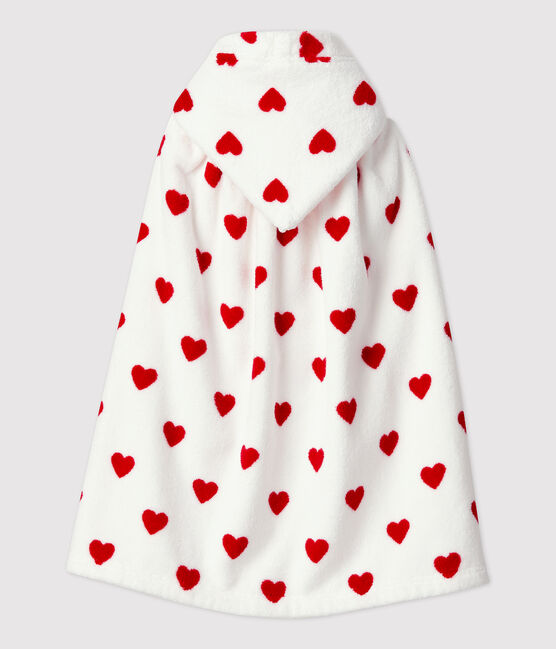 Babies' Heart Pattern Terry Bath Cape MARSHMALLOW white/TERKUIT red