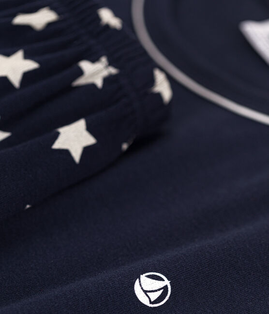 Boys' Starry Cotton Short Pyjamas SMOKING blue/MARSHMALLOW white