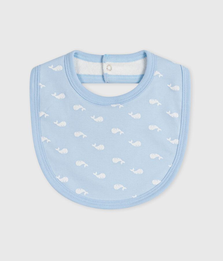 Newborn babies' printed cotton bib TOUDOU blue/MARSHMALLOW white