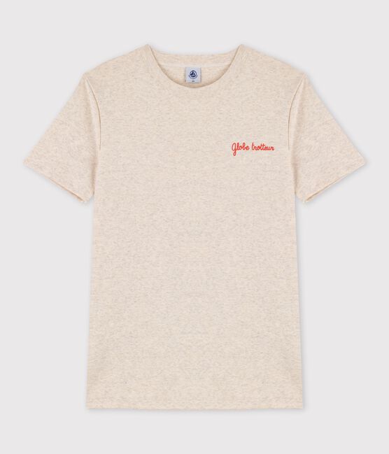 Women's Round Neck Screen-Printed Cotton T-Shirt MONTELIMAR CHINE beige