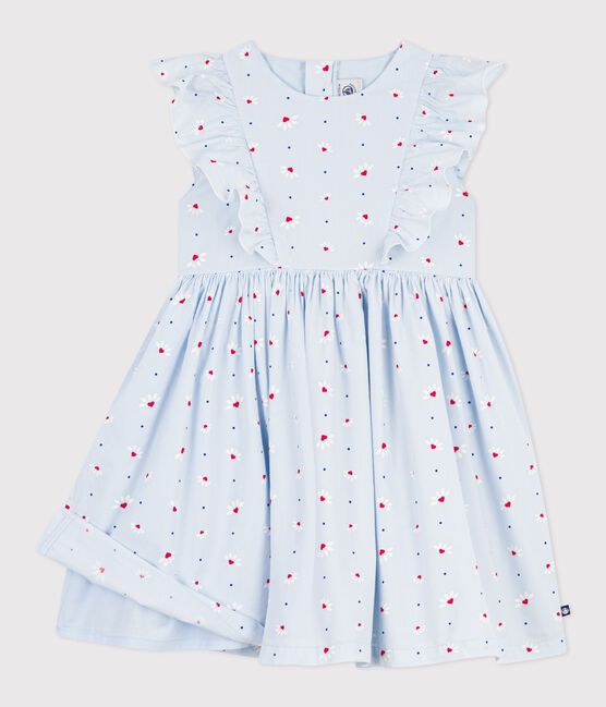 Children's sleeveless cotton dress FRAICHEUR blue/MULTICO white