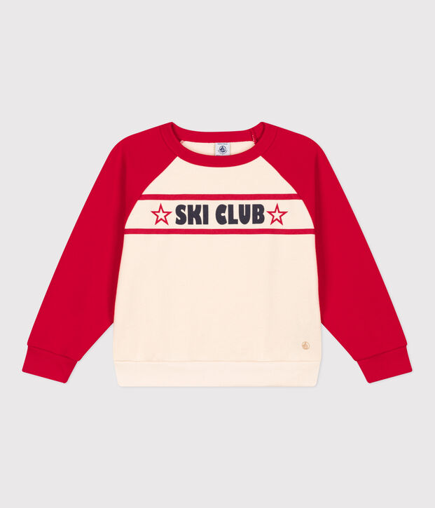 Boys' fleece sweatshirt Ecru/red