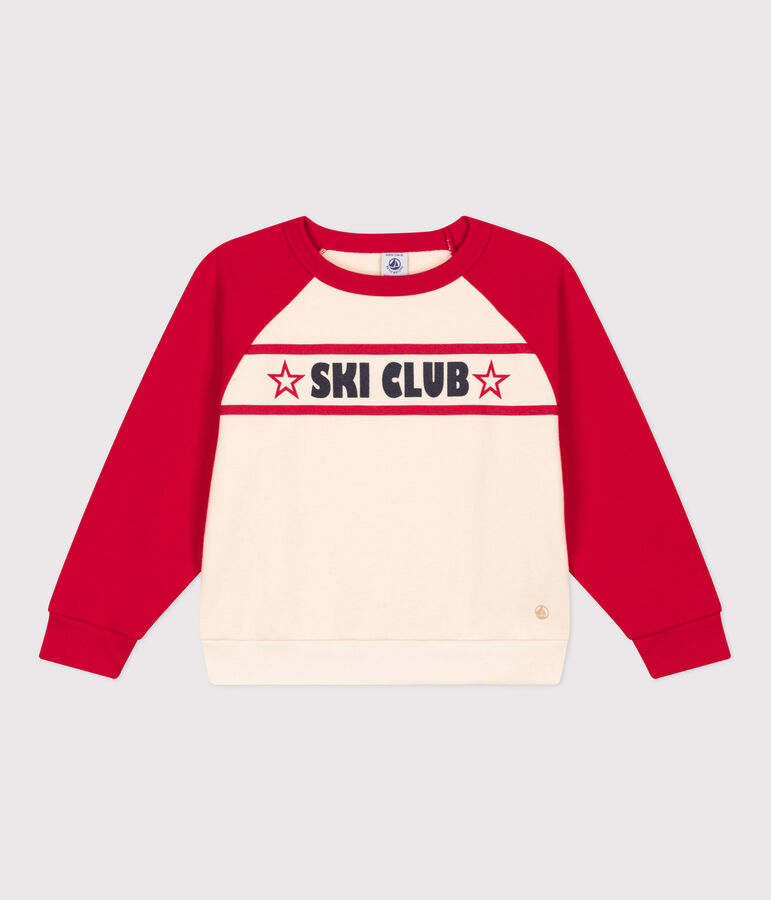 Boys' fleece sweatshirt Ecru/red