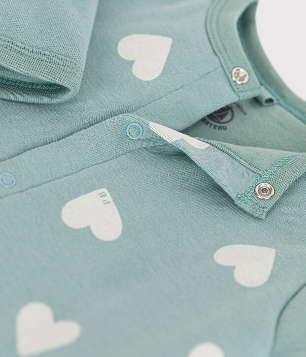 Babies' long padded cotton jumpsuit green/ecru