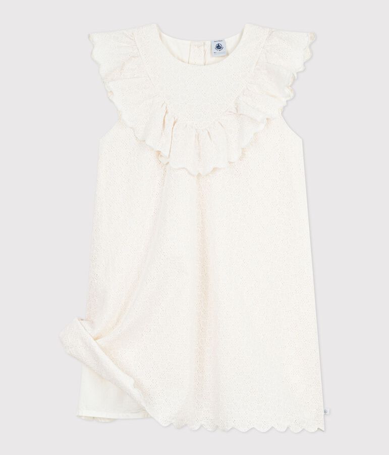 Children's short-sleeved heart-patterned cotton dress white