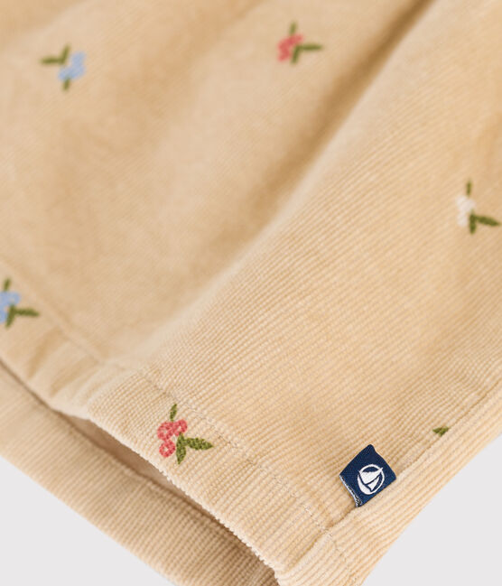 Babies' corduroy dress embroidered with flowers CAJOU beige/MULTICO