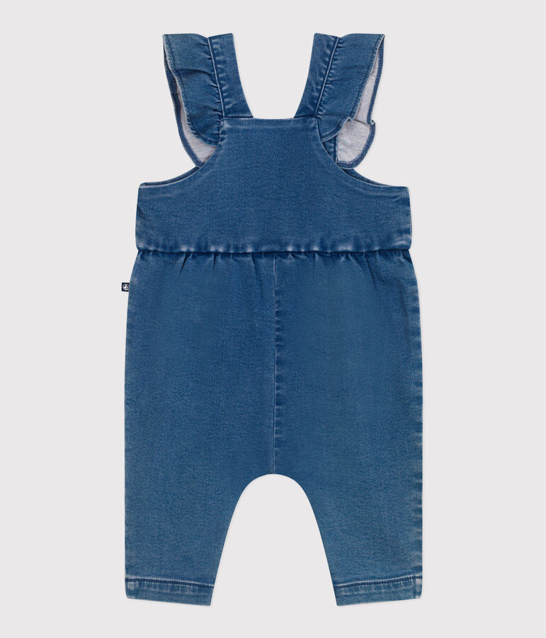 Babies' long-leg elastane denim dungarees blue