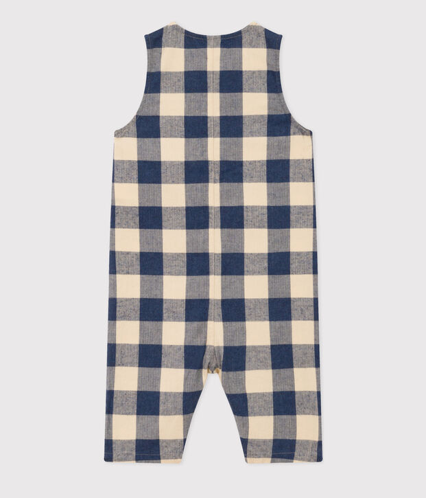 Babies' Sleeveless Flannel Jumpsuit blue/ecru