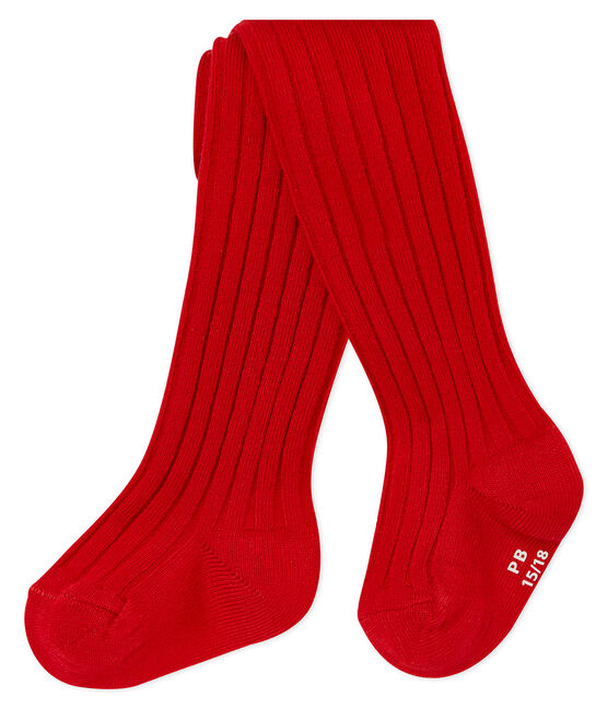 Baby girl's plain 5x3 rib tights TERKUIT red