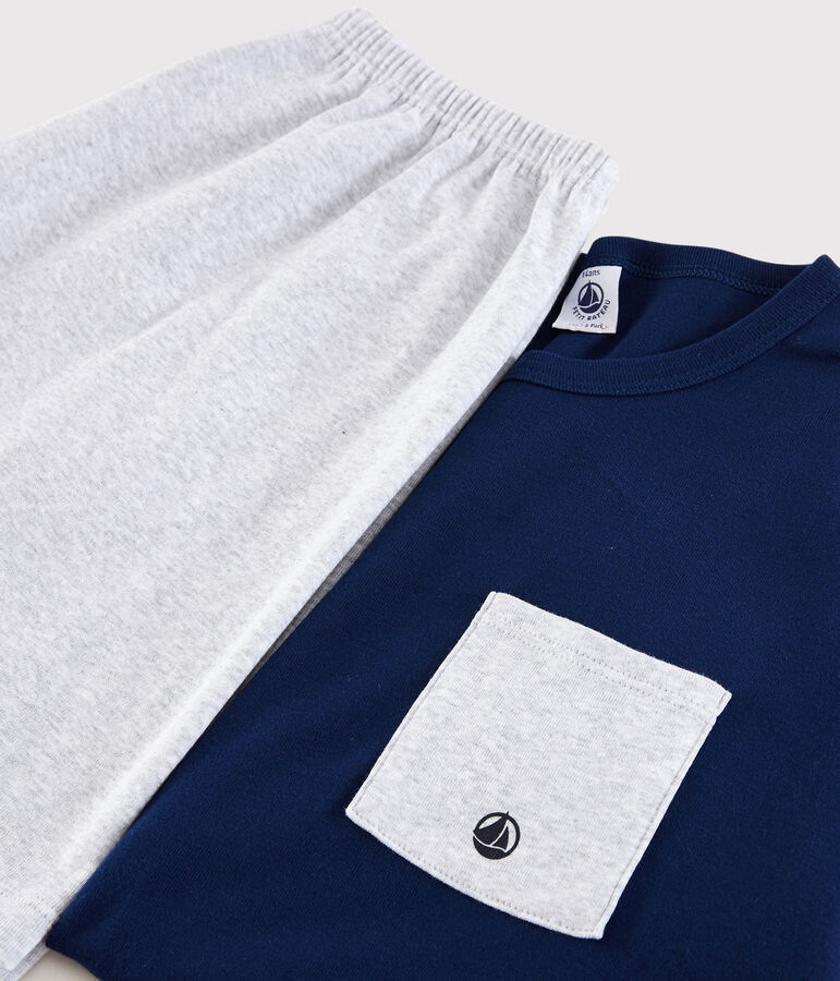 Unisex Plain Ribbed Short Pyjamas blue/grey