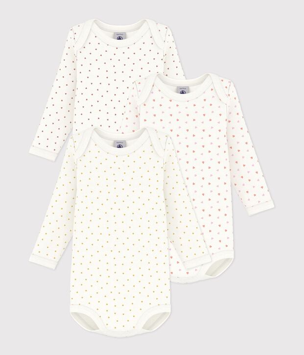 Pack of babies' long-sleeved small heart-print cotton bodies multicolor