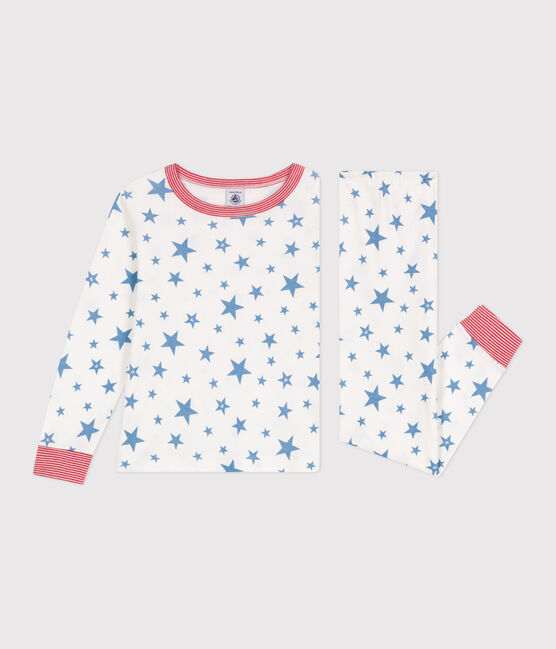 Children's star print cotton pyjamas MARSHMALLOW white/ALASKA blue