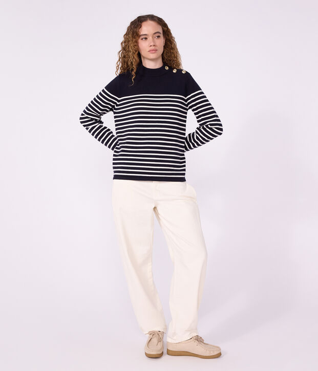 Women's nautical-inspired striped jumper in wool and cotton blue/white