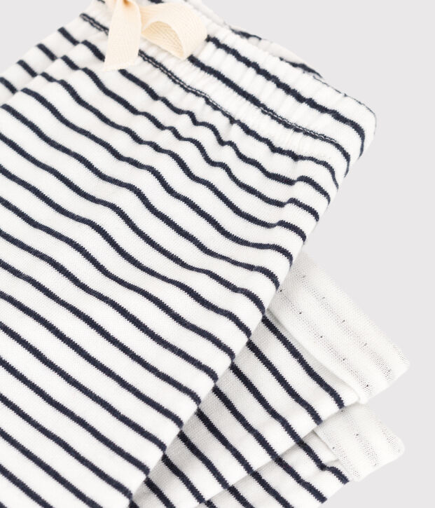 Babies' Sailor Striped Cotton Tube Knit Trousers white/blue